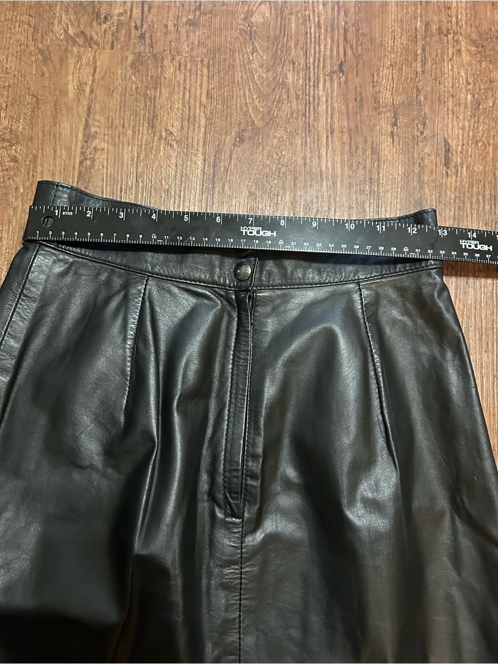 Vintage Leathercraft Process Black Genuine Leather Mini Skirt High Waist XS S - Picture 4 of 6